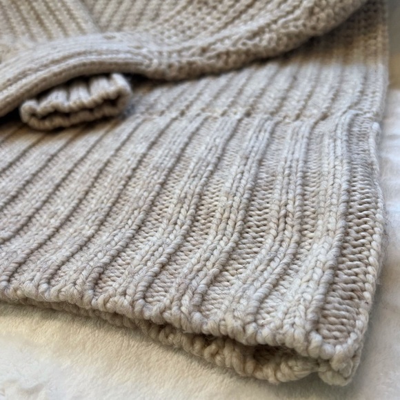 H&M Alpaca Wool Blend Chunky Knit Hooded Tunic Pullover Sweater Beige Medium - Picture 12 of 15